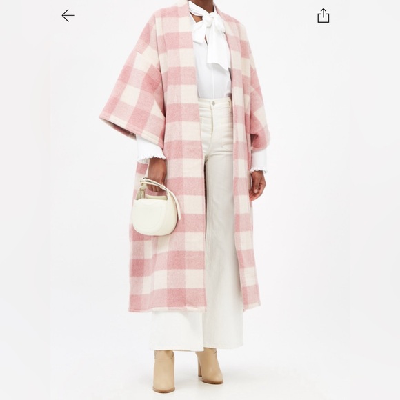 La Vie Style House Jackets & Blazers - Women’s Pink Check Wool-Blend Long Coat